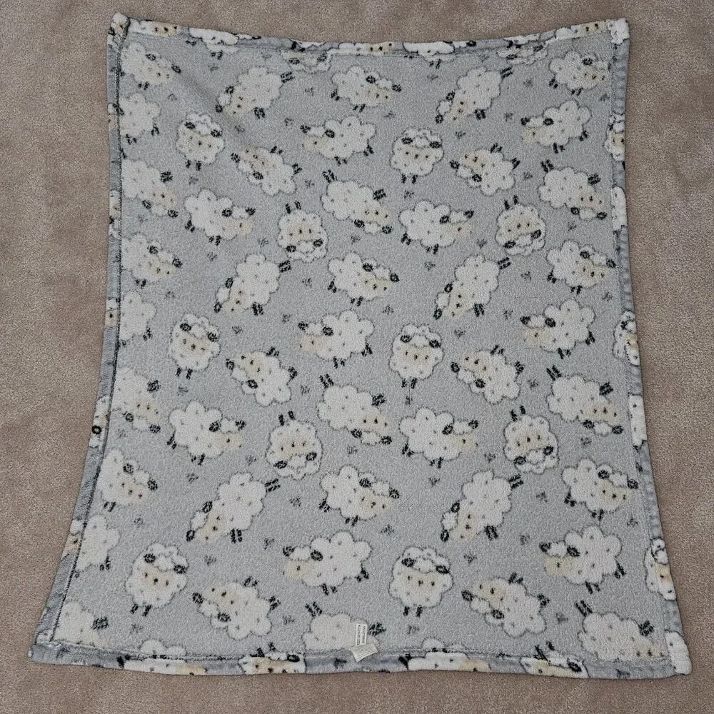 Parent's Choice Gray Fleece Baby Blanket White Sheep 30x36 READ